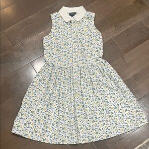 Polo by Ralph Lauren White Dress with Blue and Yellow Floral Pattern